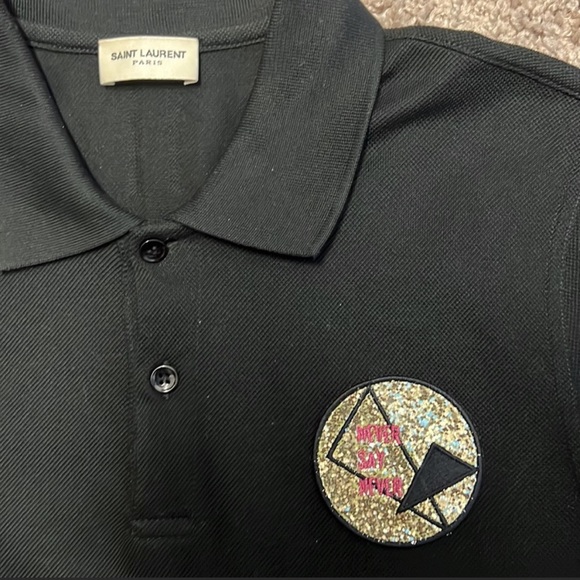 Saint Laurent / Never Say Never Glitter Patch Black Polo - Picture 3 of 6